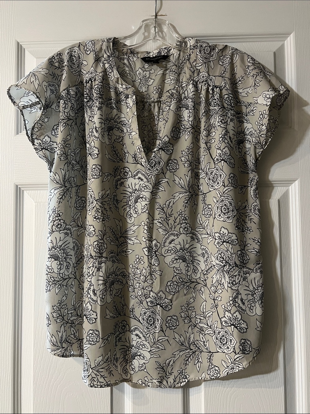Banana Republic Beige Blouse with Black Floral Print
